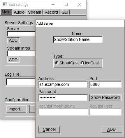 utiliser Butt Encoder
paramètres du serveur